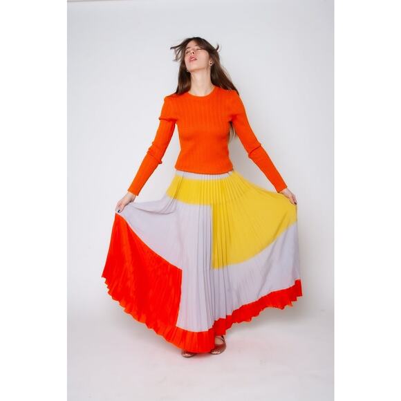 Anthropologie Field of Vision Colorblock Pleated Maxi Skirt Women's Size 10 - Picture 4 of 11